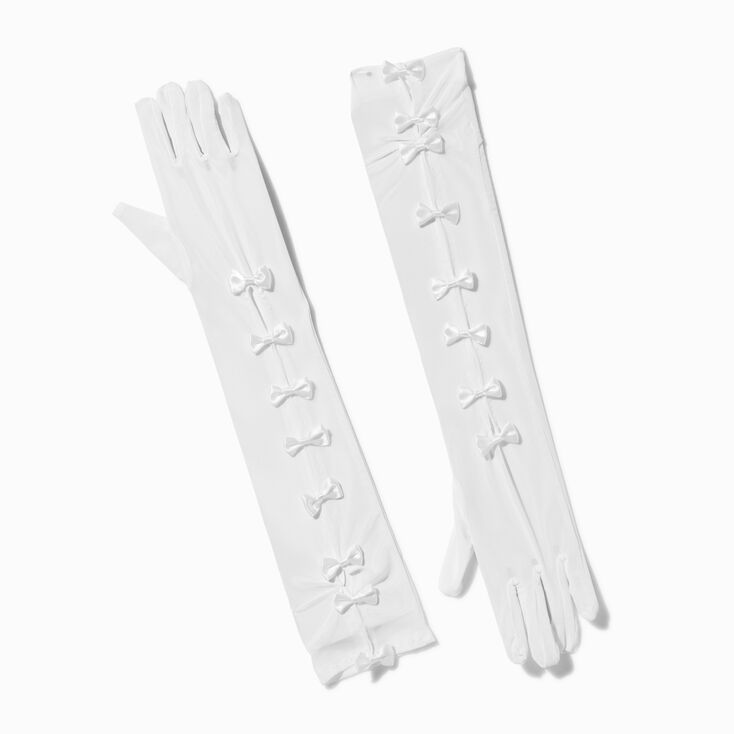 White Satin Bow Long Gloves,