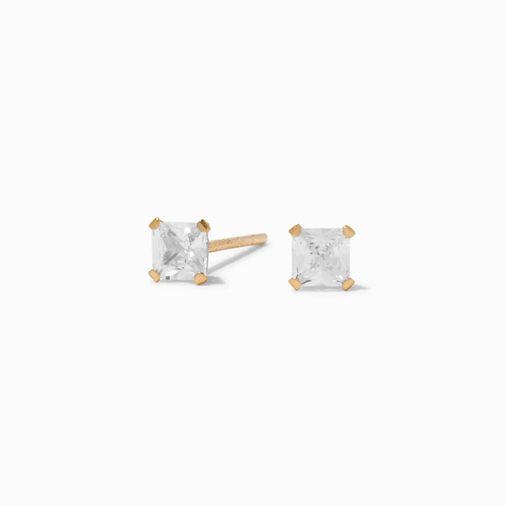 C LUXE by Claire&#39;s 14k Yellow Gold Cubic Zirconia 3MM Square Stud Earrings,