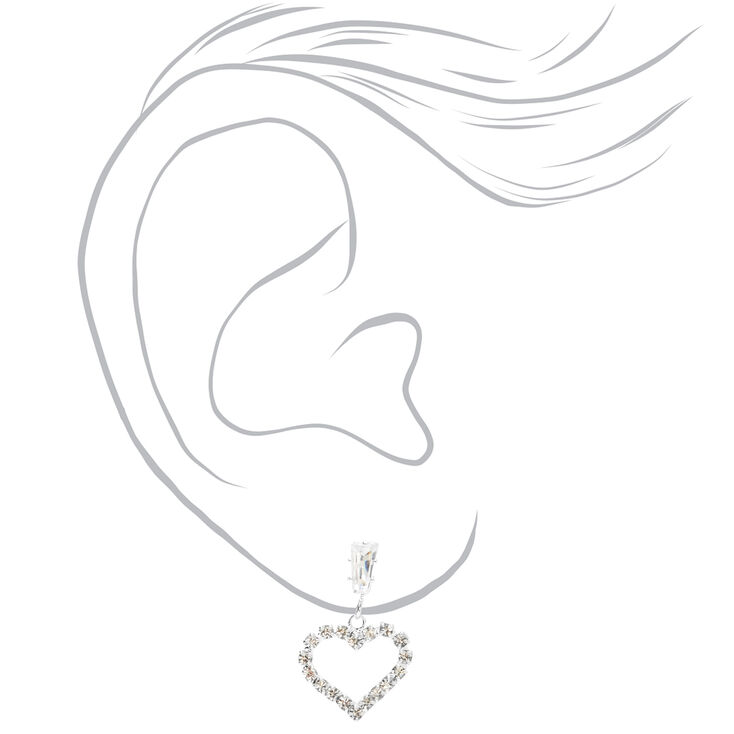 Silver-tone Rhinestone Heart 0.5&quot; Drop Earrings,