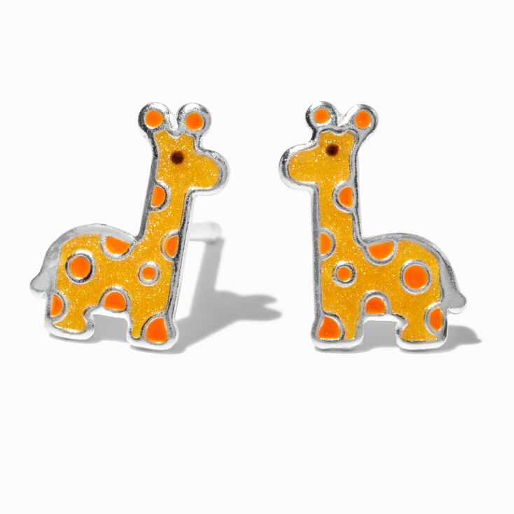 Sterling Silver Enamel Giraffe Stud Earrings,