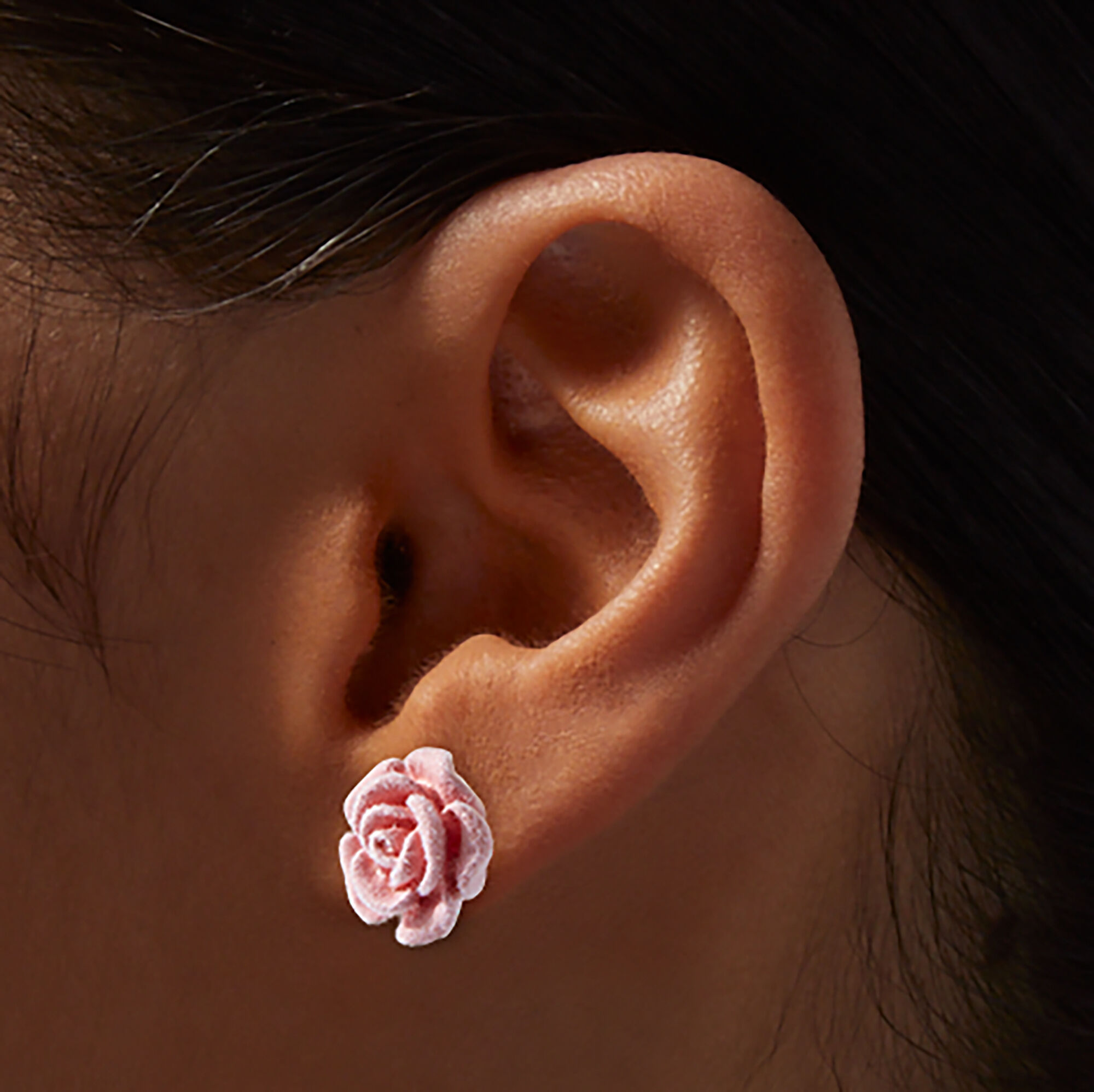 Carved Pink Velvet Rose Stud Earrings,