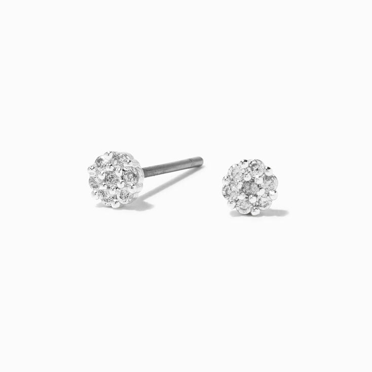 Silver Cubic Zirconia Pav&eacute; Fireball 3MM Stud Earrings,