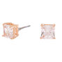 Rose Gold-tone Cubic Zirconia 6MM Square Stud Earrings,