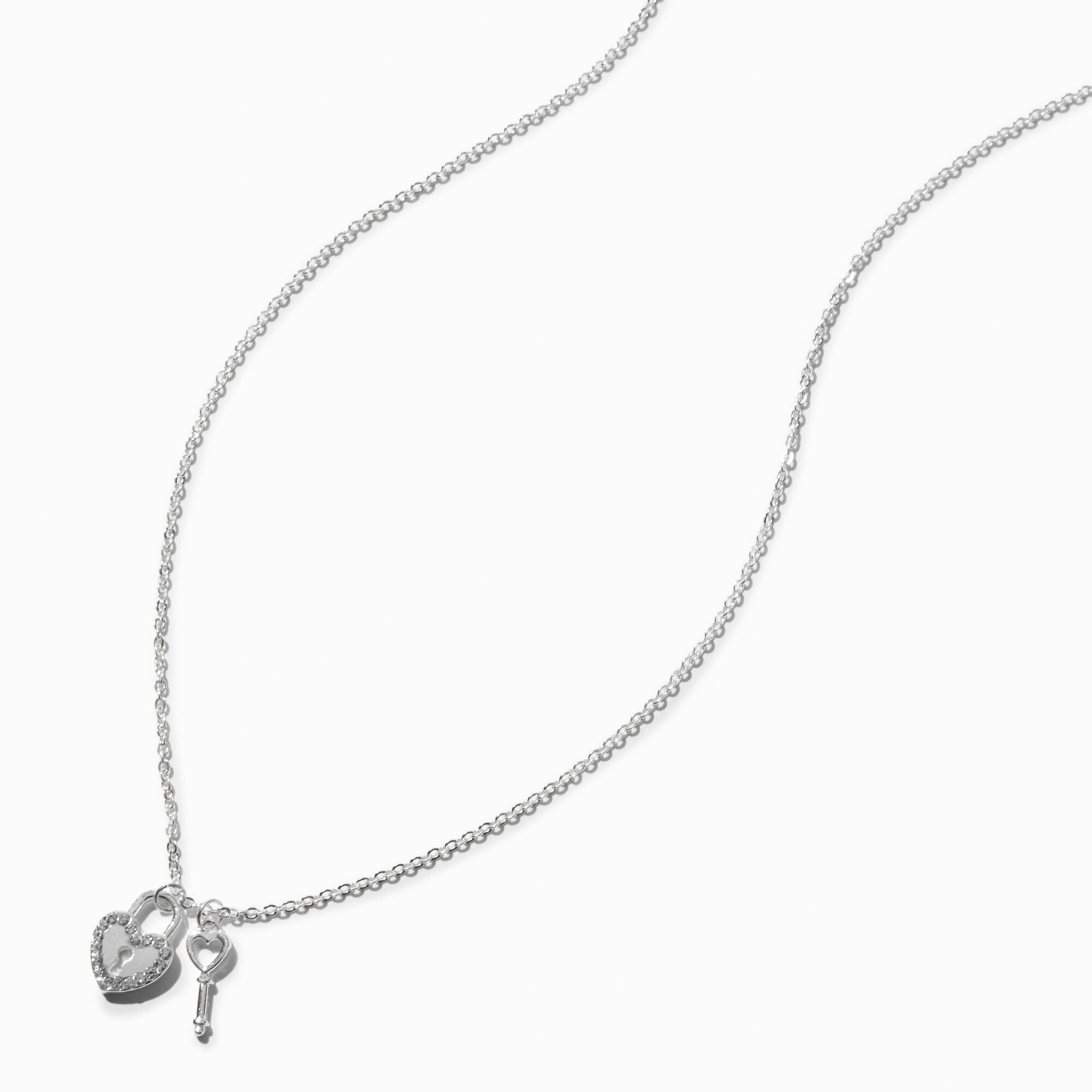 Silver-tone Crystal Lock & Key Pendant Necklace,