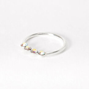 Sterling Silver 21G Iridescent Crystal Hoop Nose Ring,