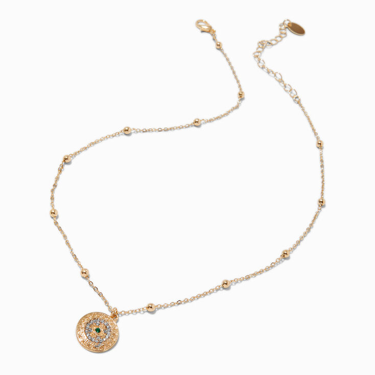 Gold-tone Pav&eacute; Round Evil Eye Pendant Necklace,