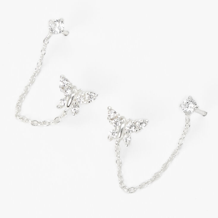 C LUXE by Claire&#39;s Sterling Silver Butterfly Ear Connector Earrings,