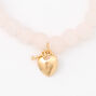 Gold Heart Lock &amp; Key Blush Pink Beaded Stretch Bracelet,