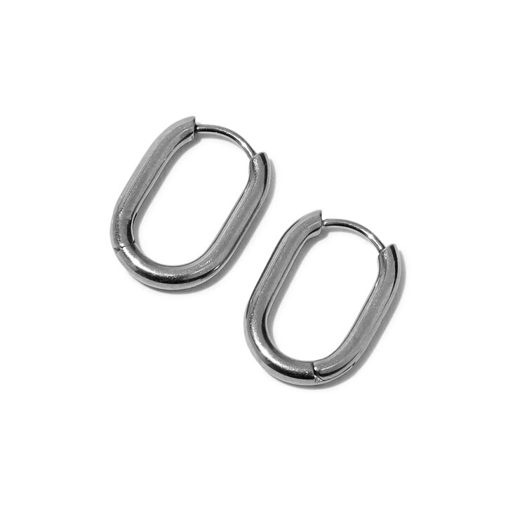 Silver Titanium 12MM Oval Hoop Earrings,