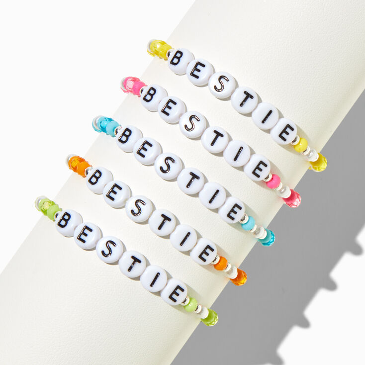 Best Friends Rainbow Beaded Stretch &#39;&#39;Bestie&#39;&#39; Bracelets - 5 Pack,