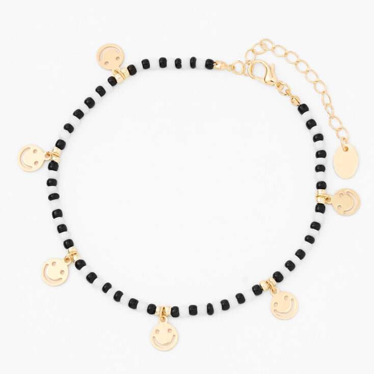 Gold Happy Face Beaded Anklet,