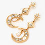 Gold-tone Opal Starburst Moon 2&quot; Drop Earrings,