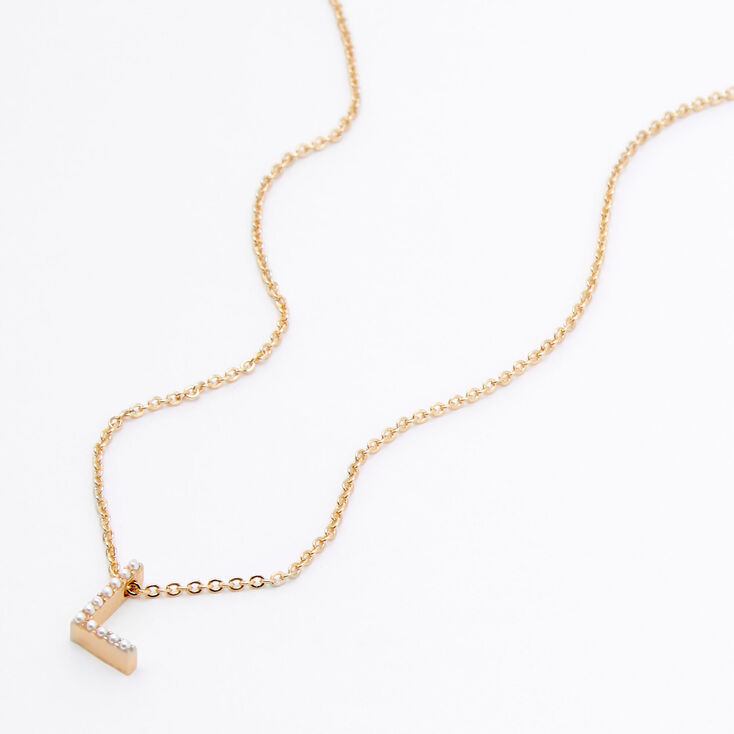 Gold-tone Pearl Initial Chain Necklace - L,