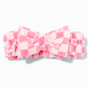 Pink Checkered Makeup Bow Headwrap,