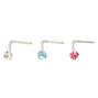 Silver 20G Pastel Nose Studs - 3 Pack,