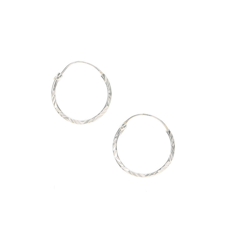 C LUXE by Claire&#39;s Sterling Silver 15MM Textured Hoop Earrings,