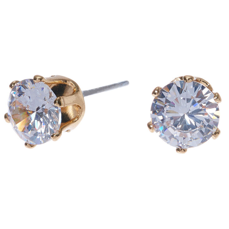 Gold-tone Cubic Zirconia 7MM Round Stud Earrings,