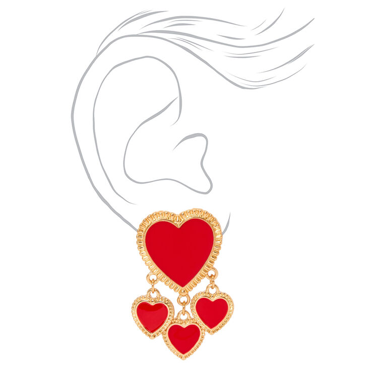 Gold &amp; Red Multi Heart Stud Earrings,