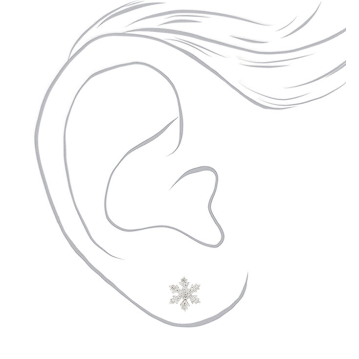 Sterling Silver Crystal Snowflake Stud Earrings - White,