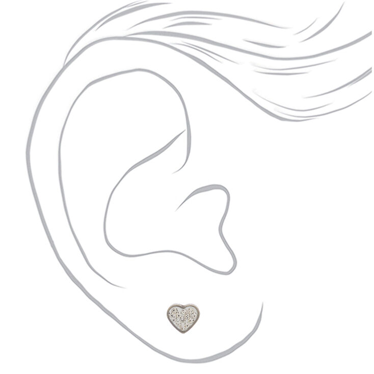 C LUXE by Claire&#39;s Silver Titanium White Crystal Heart Stud Earrings,