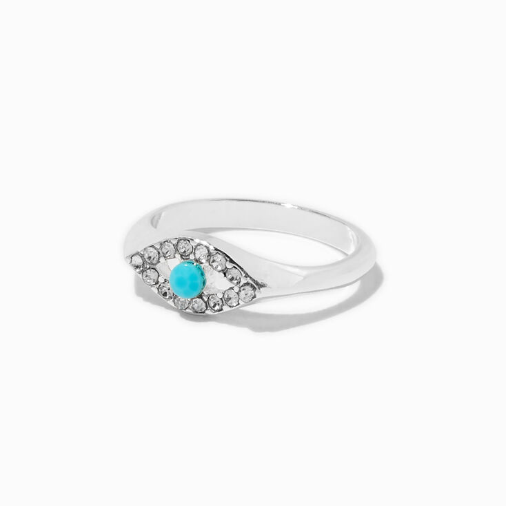 Silver-tone Pav&eacute; Evil Eye Ring,