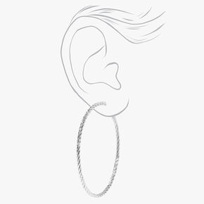 Silver 60MM Laser Cut Twisted Clip On Hoop Earrings,