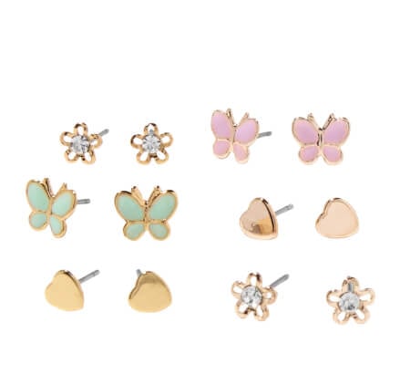 Flower, butterfly, and heart shaped earrings